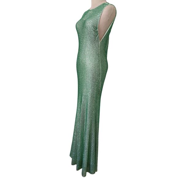 Self Portrait Mint Rhinestone Mesh Midi Dress US 2 - Picture 7 of 10